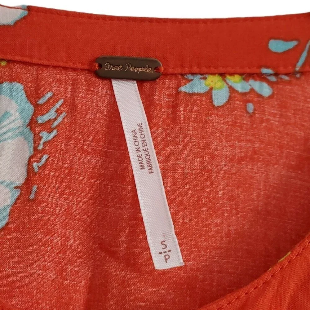 Free People‎ Mini Dress Small Red Orange Greatest Day Floral Smocked Waist Boho